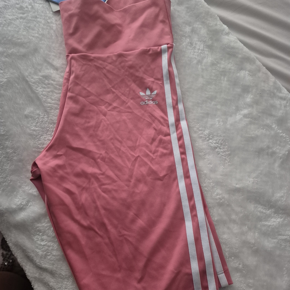 adidas Pink Strapless Athletic Dress with White Stripes